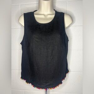 BCBGeneration Black Linen Blend Pompom Trim
Sleeveless Top size M